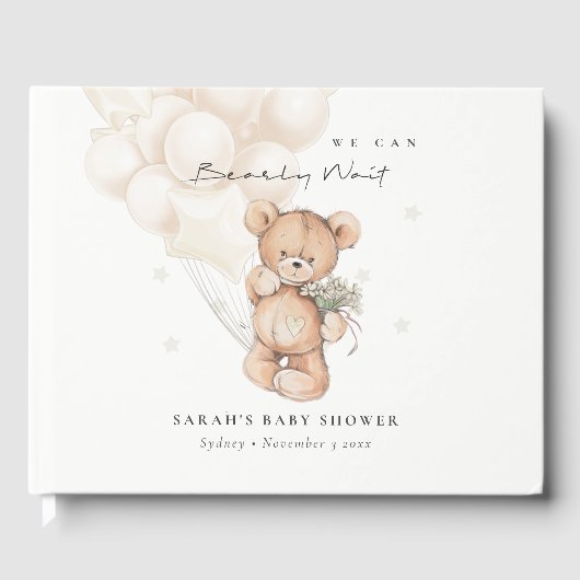 かわいいアイボリーbearly待ちクマ気球ベビーシャワー ゲストブック (正面)