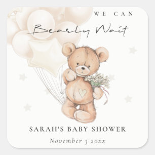 かわいいアイボリーbearly待ちクマ気球ベビーシャワー スクエアシール