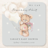 かわいいアイボリーbearly待ちクマ気球ベビーシャワー スクエアペーパーコースター (正面)