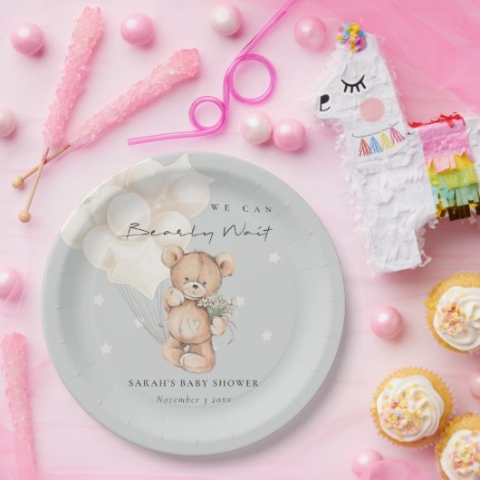 かわいいアイボリーbearly待ちクマ気球ベビーシャワー ペーパープレート (パーティー)
