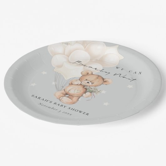 かわいいアイボリーbearly待ちクマ気球ベビーシャワー ペーパープレート (アングル)