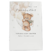 かわいいアイボリーbearly待ちクマ気球ベビーシャワー ミディアムペーパーバッグ (正面)