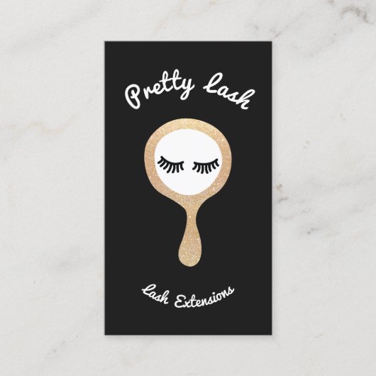 かわいいアイラッシュラッシュエクステンション金ゴールドグリッター鏡 名刺 (正面)