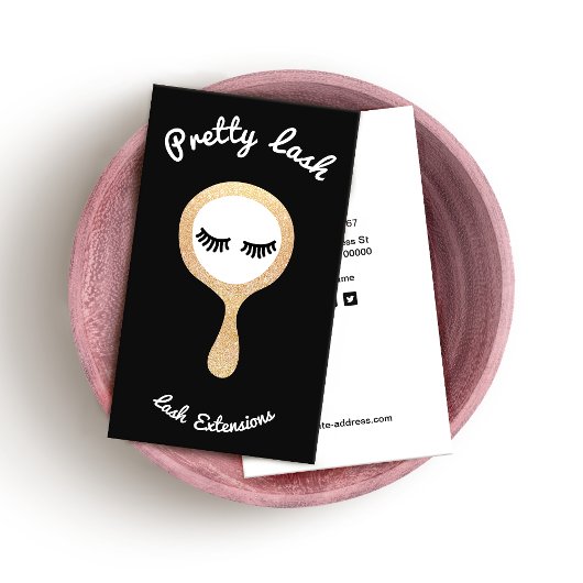 かわいいアイラッシュラッシュエクステンション金ゴールドグリッター鏡 名刺