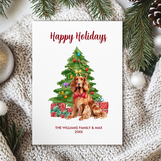 かわいいアイリッシュセッターの犬家族のクリスマス シーズンカード