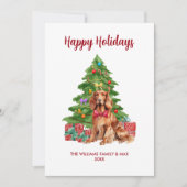 かわいいアイリッシュセッターの犬家族のクリスマス シーズンカード (正面)