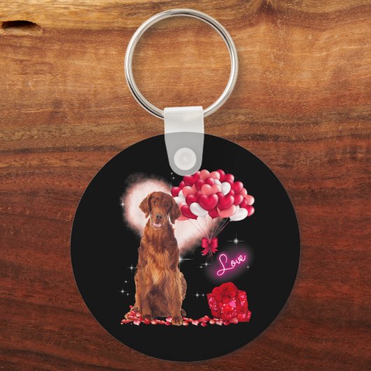 かわいいアイリッシュセッターバルーンバルーンバレンティーンズデイヴァル キーホルダー (正面)