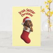 かわいいアイリッシュセッター犬のクリスマス カード (黄色い花)