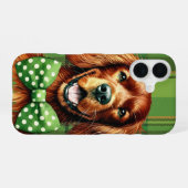 かわいいアイリッシュセッター犬の顔とシャムロック iPhone 16ケース (裏面横)
