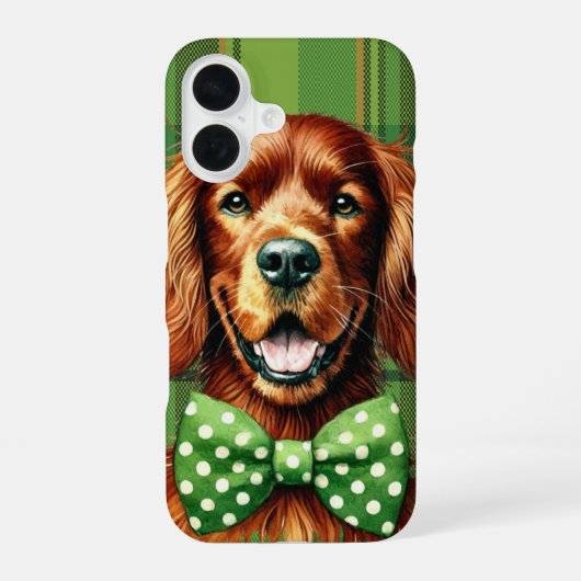 かわいいアイリッシュセッター犬の顔とシャムロック iPhone 16ケース (裏面)