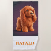 かわいいアイリッシュセッター犬 ビーチタオル (正面)