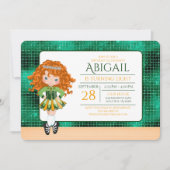 かわいいアイリッシュダンスレッドヘアガールソフトシューズ誕生日 招待状 (正面)