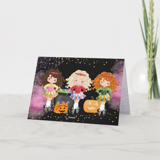 かわいいアイルランドのダンサーたちがハロウィンを祝って踊る シーズンカード (裏面)