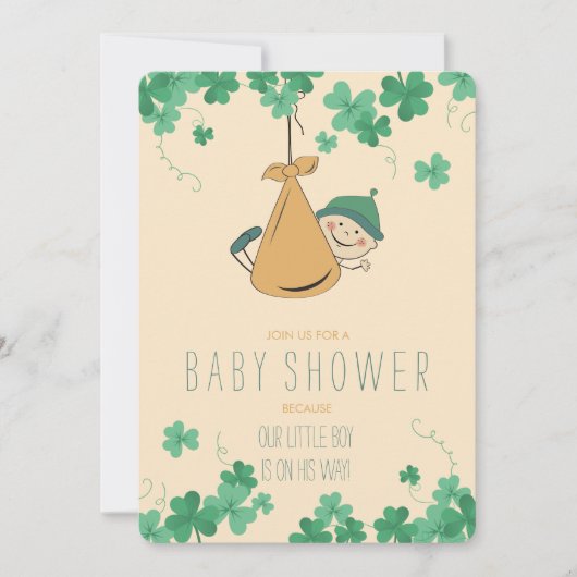 かわいいアイルランドのテーマのシャムロックのベビーシャワー 招待状 (正面)