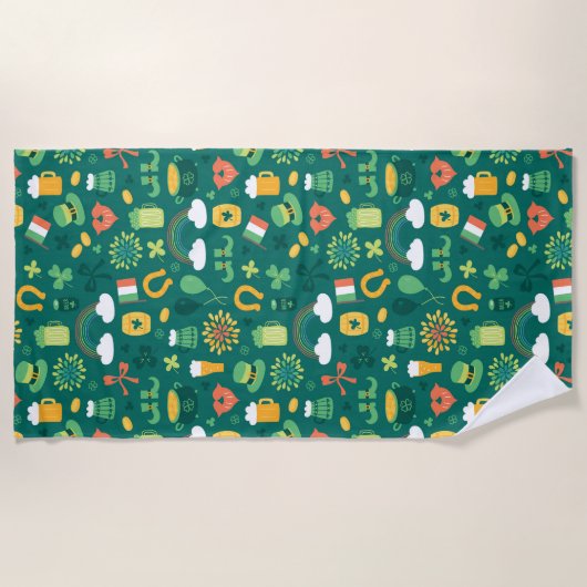 かわいいアイルランドアイコンパターン ビーチタオル (正面)