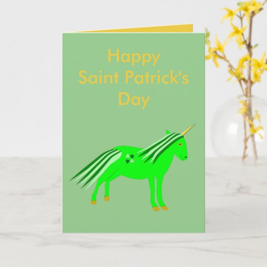 かわいいアイルランドグリーン&金ゴールドユニコーンカスタム カード (黄色い花)