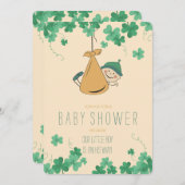 かわいいアイルランド風テーマのシャムロックベビーシャワー 招待状 (正面/裏面)