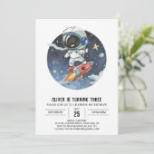 かわいいアウタースペースデジタル宇宙飛行士ボーイ誕生日 招待状 (スタンド正面)