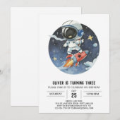 かわいいアウタースペースデジタル宇宙飛行士ボーイ誕生日 招待状 (正面/裏面)