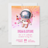 かわいいアウター空間を探索する4th誕生日 招待状 (正面)