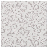かわいいアウトライン砂の上のジャングル動物 ファブリック (クローズアップ)