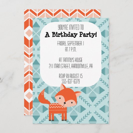 かわいいアカギツネのパーティの招待状 招待状 (正面/裏面)