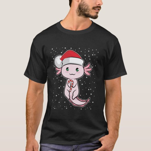 かわいいアキソロトルクリスマスキャンディーケーンサラおもしろいマンダー Tシャツ (正面)