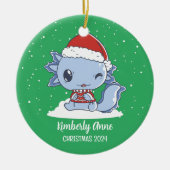 かわいいアキソロトルクリスマス動物スノーウィースウィンターホリデー セラミックオーナメント (正面)