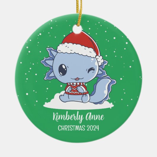 かわいいアキソロトルクリスマス動物スノーウィースウィンターホリデー セラミックオーナメント (正面)