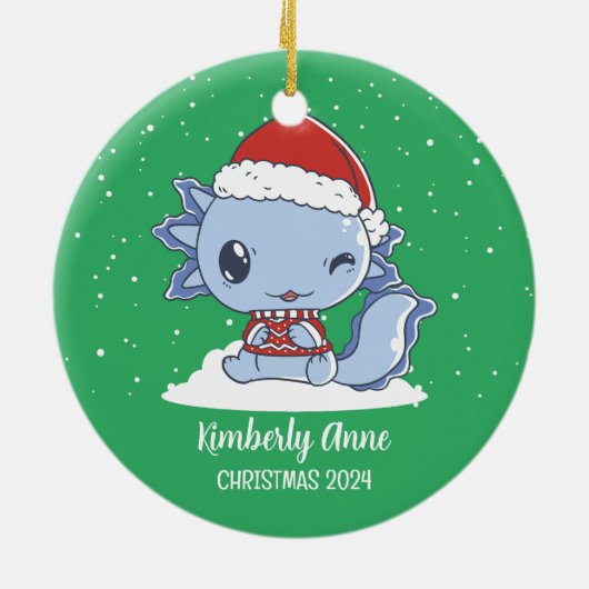 かわいいアキソロトルクリスマス動物スノーウィースウィンターホリデー セラミックオーナメント (裏面)