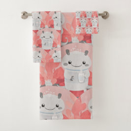 かわいいアキソロトル飲み牛乳 バスタオルセット