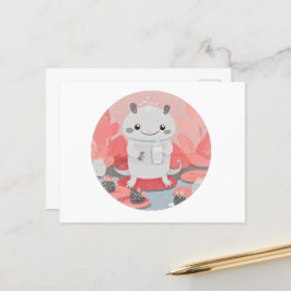 かわいいアキソロトル飲み牛乳 ポストカード