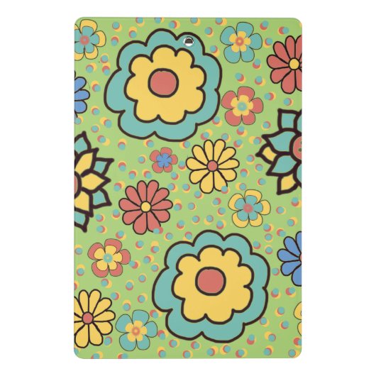 かわいいアクアイエローコーラルグリーン手描き花 ミニクリップボード (裏面)