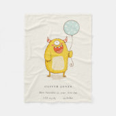 かわいいアクアイエローリトルハッピーモンスター誕生スタット フリースブランケット (正面)