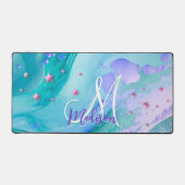 かわいいアクアグリッターパープル大理石アートモノグラム デスクマット (正面)