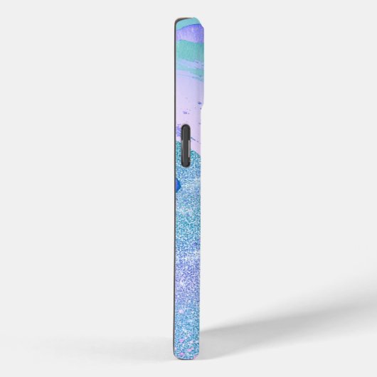 かわいいアクアグリッターパープル大理石アートモノグラム Case-Mate iPhoneケース (裏面 / 右)