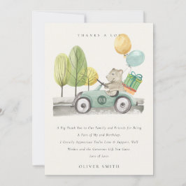 かわいいアクアグリーンのお誕生日パーティテディカー サンキューカード