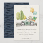 かわいいアクアグリーンの誕生日パーティテディカー サンキューカード (正面/裏面)