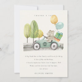 かわいいアクアグリーンの誕生日パーティテディカー サンキューカード