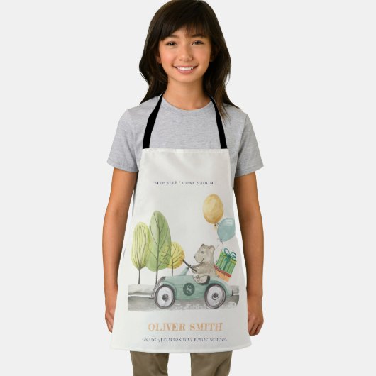 かわいいアクアグリーンテディバルーンギフトパーティー車 エプロン (インサイチュ)