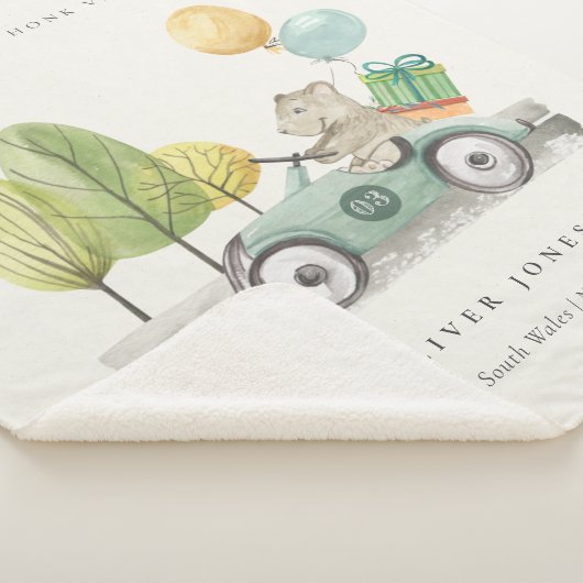 かわいいアクアグリーンテディバルーンギフトパーティー車 シェルパブランケット (3/4)