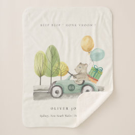 かわいいアクアグリーンテディバルーンギフトパーティー車 シェルパブランケット