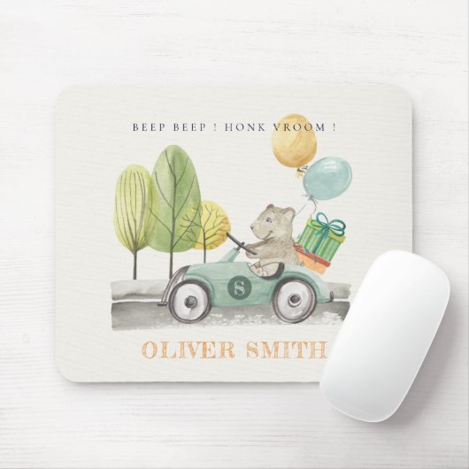 かわいいアクアグリーンテディバルーンギフトパーティー車 マウスパッド (マウス)