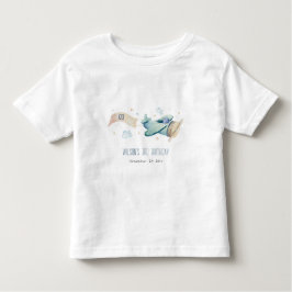かわいいアクアグリーンブルーキッズ飛行機クラウド誕生日 トドラーTシャツ