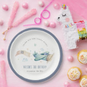 かわいいアクアグリーンブルーキッズ飛行機クラウド誕生日 ペーパープレート (パーティー)