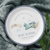 かわいいアクアグリーンブルーキッズ飛行機クラウド誕生日 ペーパープレート