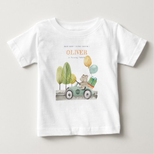 かわいいアクアグリーン任意の年齢の誕生日パーティテディカー ベビーTシャツ (正面)