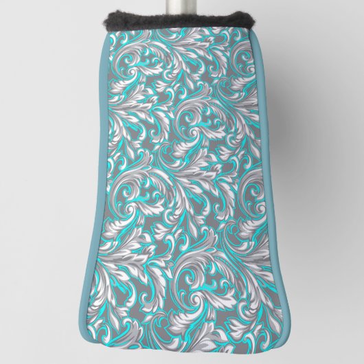 かわいいアクアグレイのシームレスなフローラルパターンランプシェード ゴルフヘッドカバー (回転90)