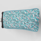 かわいいアクアグレイのシームレスなフローラルパターンランプシェード ゴルフヘッドカバー (正面)