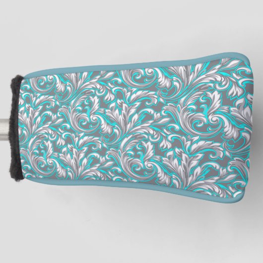 かわいいアクアグレイのシームレスなフローラルパターンランプシェード ゴルフヘッドカバー (正面)